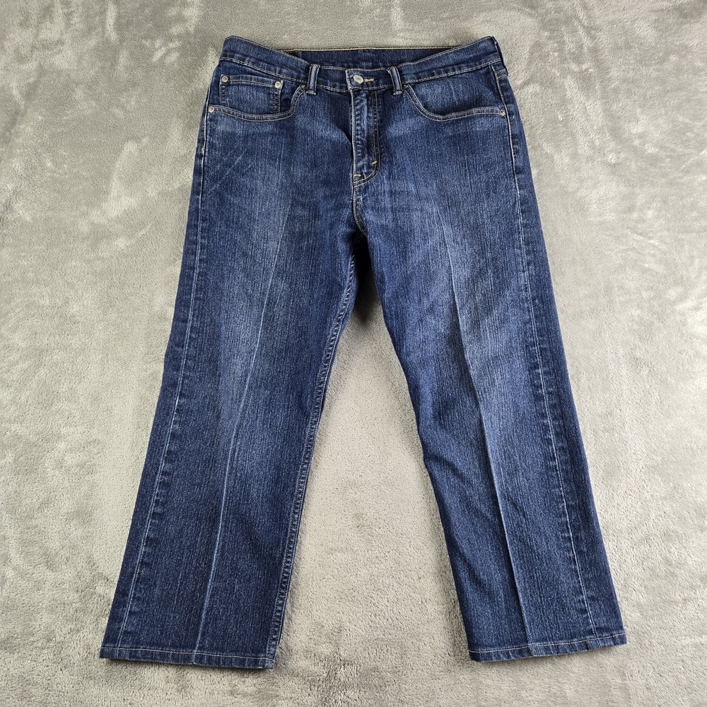 Levis 505 Jeans Mens 34x30 (fits 32x23) Blue Denim Stretch Straight Creased